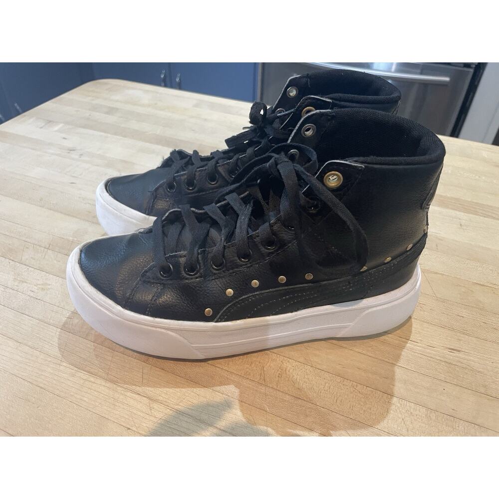 PUMA Kaia Studded Black Leather Platform Sneakers High Tops 5.5 Grunge Skater